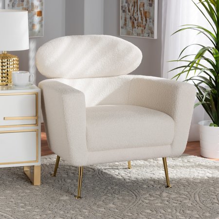 BAXTON STUDIO Fantasia Modern and Contemporary Ivory Boucle Upholstered and Gold Metal Armchair 220-12862-ZORO